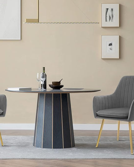 CangLong Furniture Modern Living Dining Room Accent Arm Chairs Club Guest with Gold Metal Legs, Set of 2, Grey - LeafyLoom