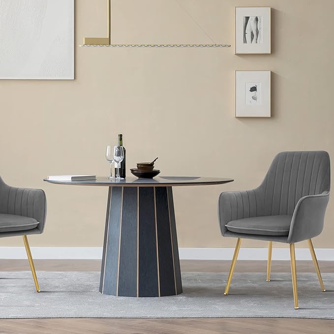 CangLong Furniture Modern Living Dining Room Accent Arm Chairs Club Guest with Gold Metal Legs, Set of 2, Grey - LeafyLoom