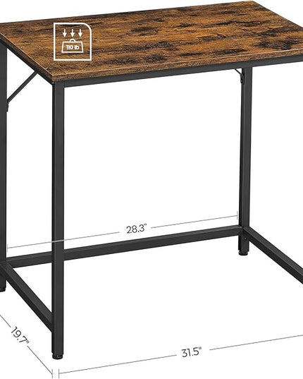 VASAGLE Computer Desk, Gaming Desk, Home Office Desk, for Small Spaces, 19.7 x 31.5 x 29.5 Inches, Industrial Style, Metal Frame, Rustic Brown and Black ULWD038B01 - LeafyLoom