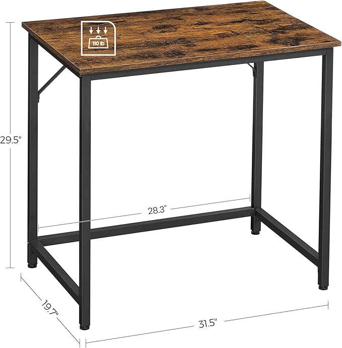 VASAGLE Computer Desk, Gaming Desk, Home Office Desk, for Small Spaces, 19.7 x 31.5 x 29.5 Inches, Industrial Style, Metal Frame, Rustic Brown and Black ULWD038B01 - LeafyLoom