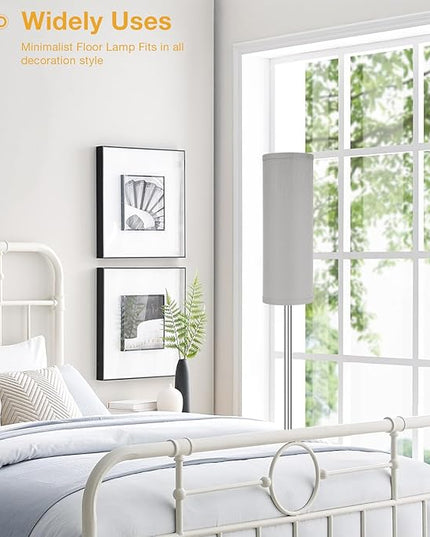 Ambimall Floor Lamp for Living Room - Pole Lamps for Bedrooms, Silver Standing Lamps with Grey Shade, 66'' Tall Lamp for Office, Minimalist Floor Lamp for Home Decor - LeafyLoom