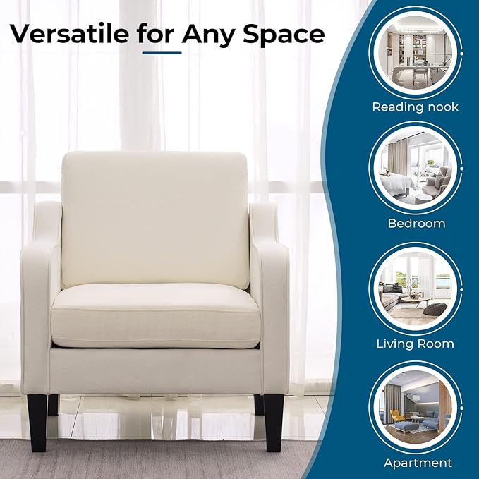VINGLI Modern Accent Chairs Set of 2,Comfy Beige Armchair for Bedroom,Living Room Upholstered Sofa Chair Reading Chair for Small Spaces (2, Beige) - LeafyLoom