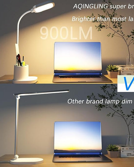 Desk Lamp College Dorm Room Essentials for Girls Guys, 3 Color Reading Lamp with USB Charging Port, Pen Holder, LED Desk Light for Home Office, Rechargeable Battery Cordless, Flexible Gooseneck, White - LeafyLoom