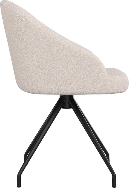 Martha Stewart Sora Stationary Swivel Task Chair with Sloped Arms for Home Office in White Boucle with Oil Rubbed Bronze Frame - LeafyLoom