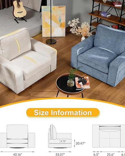 EASELAND Oversized Accent Chair, Reading Chair with Upholstered Chenille Fabric, Sofa Chair with Armrest, Single Sofa Chair for Living Room, Swivel Chair with Wooden Legs, Comfy Chair for Small Spaces - LeafyLoom