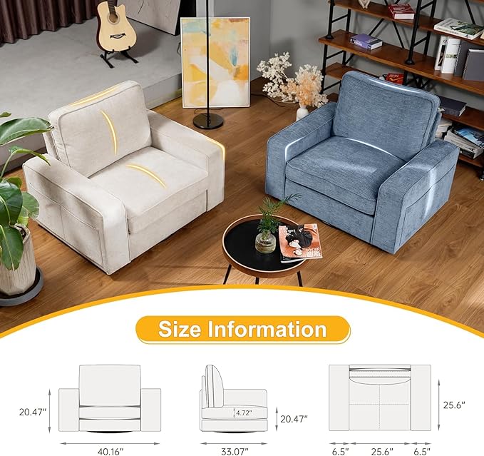EASELAND Oversized Accent Chair, Reading Chair with Upholstered Chenille Fabric, Sofa Chair with Armrest, Single Sofa Chair for Living Room, Swivel Chair with Wooden Legs, Comfy Chair for Small Spaces - LeafyLoom