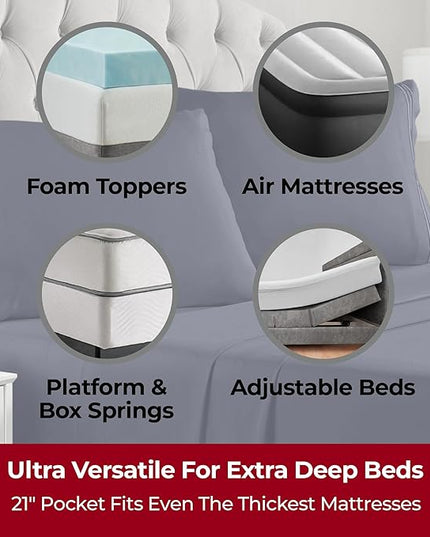 Mellanni Extra Deep King Sheets - 4 PC Iconic Collection Bedding Sheets & Pillowcases - Hotel Luxury, Ultra Soft, Cooling Bed Sheets - Extra Deep Pocket up to 21 inch (King, Navy Blue) - LeafyLoom