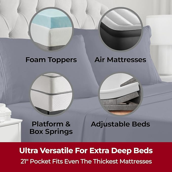 Mellanni Extra Deep Twin Sheets - 3 PC Iconic Collection Bedding Sheets & Pillowcases - Hotel Luxury, Ultra Soft, Cooling Bed Sheets - Extra Deep Pocket up to 21 inch (Twin, Navy Blue) - LeafyLoom
