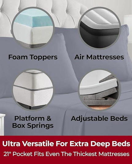 Mellanni Extra Deep Queen Sheets - 4 PC Iconic Collection Bedding Sheets & Pillowcases - Hotel Luxury, Ultra Soft, Cooling Bed Sheets - Extra Deep Pocket up to 21 inch (Queen, Navy Blue) - LeafyLoom