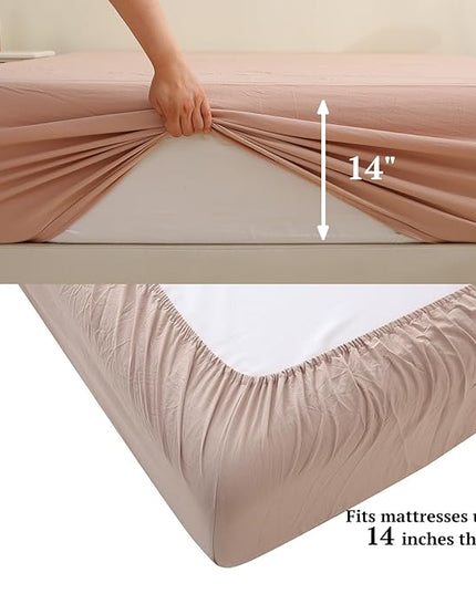 MILDLY Full Size Comforter Set 7 Piece Color Clash, Rust Bed in a Bag, All Season Bedding Sets with 1 Comforter, 2 Pillow Shams, 2 Pillowcases, 1 Flat Sheet, 1 Fitted Sheet - LeafyLoom