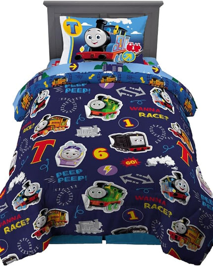 Franco Thomas & Friends Kids Bedding Super Soft Comforter and Sheet Set with Sham, 5 Piece Twin Size, (Officially Licensed Product) - LeafyLoom
