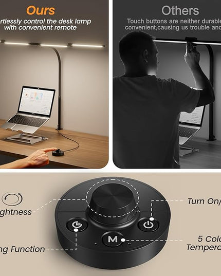 BOHON LED Desk Lamp for Home Office, 24W Architect Task Lamp with Clamp, Desktop Controller, 5 Color Stepless Dimming Table Light, Screen Computer Monitor Gooseneck Lamp for Reading Study Workbench - LeafyLoom