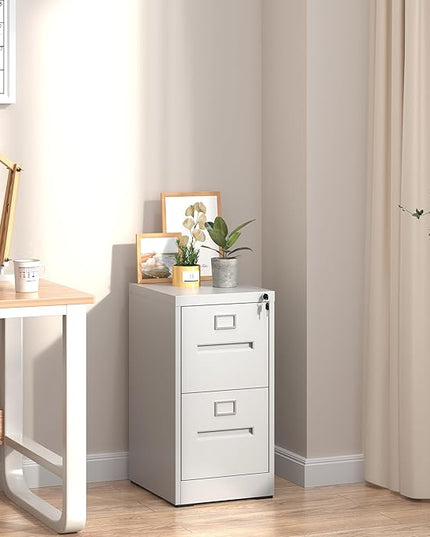 2 Drawer File Cabinet,Metal Filing Cabinets with Lock,White Vertical File Cabinet for Home Office,Heavy Duty Metal Storage Cabinet for A4/Letter/Legal Size File,Assembly Required - LeafyLoom