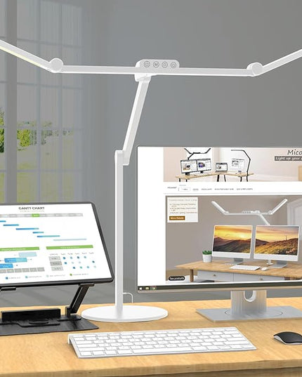 Micomlan Led Desk Lamp with Atmosphere Lighting, Rotatable Tall Architect Desk Lamp for Home Office with Swing Arm, 24W Bright Auto Dimming Adjustable Desk Light with Base for Table Computer - LeafyLoom