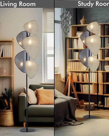 WOXXX Floor Lamp,Floor Lamps for Living Room,Modern Floor Lamp for Bedroom Office,Boho Corner Floor Lamp with 5 Weave Shades,Reading Tall Lamp Standing Lamp,Minimalist Unique Tree Floor Lamp(Black) - LeafyLoom