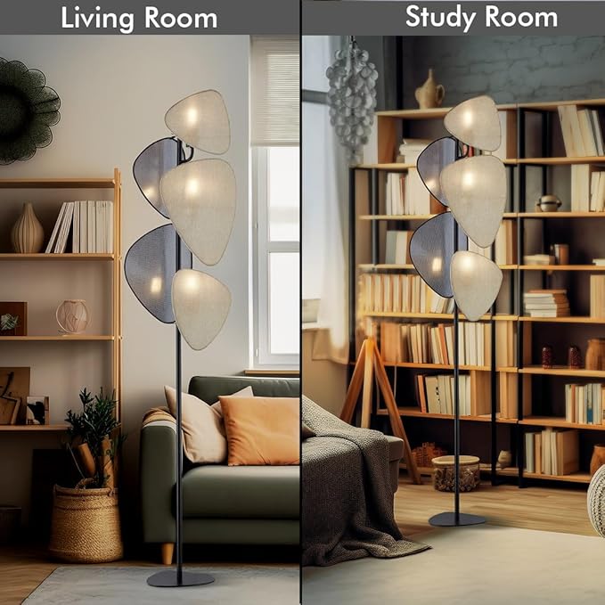 WOXXX Floor Lamp,Floor Lamps for Living Room,Modern Floor Lamp for Bedroom Office,Boho Corner Floor Lamp with 5 Weave Shades,Reading Tall Lamp Standing Lamp,Minimalist Unique Tree Floor Lamp(Black) - LeafyLoom