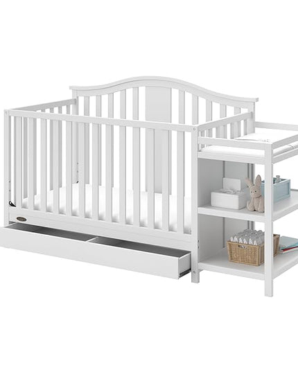 Graco Solano 4-in-1 Convertible Crib and Changer with Drawer (White) – Crib and Changing Table Combo with Drawer, Includes Changing Pad, Converts to Toddler Bed, Daybed and Full-Size Bed - LeafyLoom