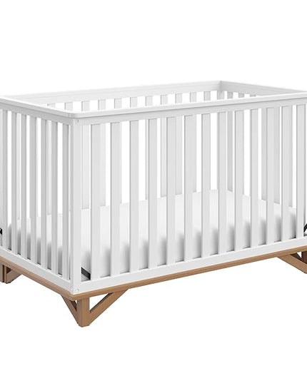 Storkcraft Santa Monica 5-in-1 Convertible Crib (White with Vintage Driftwood) – GREENGUARD Gold Certified, Modern Design, Two-Tone Baby Crib, Converts to Toddler Bed, Daybed and Full-Size Bed - LeafyLoom