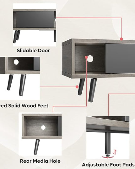 Bestier 70 inch Mid Century Modern TV Stand for 75 inch TV, Low Profile TV Stand with Storage, Entertainment Center for Living Room, Cord Management, Gray Wash - LeafyLoom