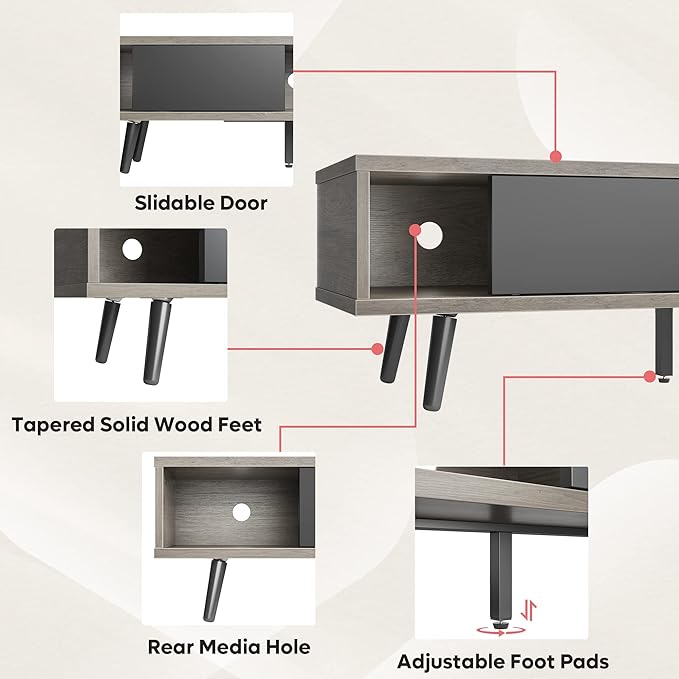 Bestier 70 inch Mid Century Modern TV Stand for 75 inch TV, Low Profile TV Stand with Storage, Entertainment Center for Living Room, Cord Management, Gray Wash - LeafyLoom