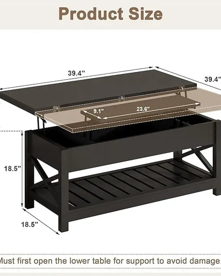 ChooChoo Coffee Table Lift Top, Multi-Function Convertible Coffee Table with Storage and Hidden Compartment, Coffee Table Converts to Dining Table for Living Room, 40 Black - LeafyLoom
