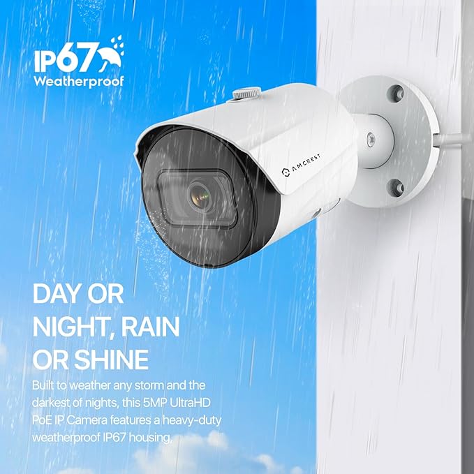 Amcrest UltraHD 5MP Outdoor POE Camera 2592 x 1944p Bullet IP Security Camera, Outdoor IP67 Waterproof, 103° Viewing Angle, 2.8mm Lens, 98.4ft Night Vision, 5-Megapixel, IP5M-B1186EW-28MM (White) Amcrest