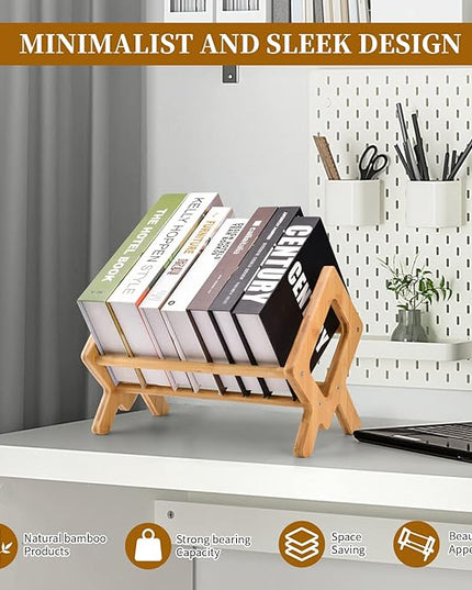 Bamboo Desktop Bookshelf - Compact Tabletop Bookcase for Small Spaces - Desk Organizer x - Mini Wooden Bookcases for Home and Office - Book Display Rack for Kids (Wood, Green) - LeafyLoom