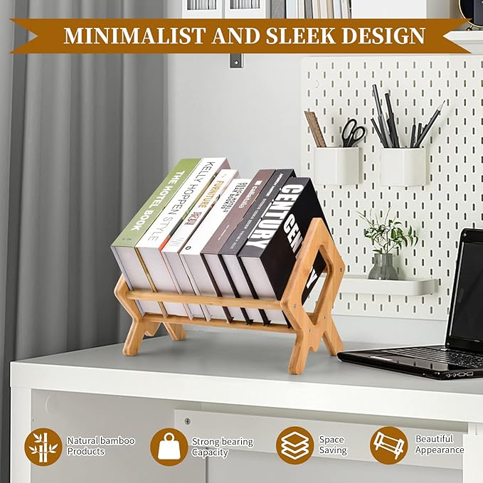 Bamboo Desktop Bookshelf - Compact Tabletop Bookcase for Small Spaces - Desk Organizer x - Mini Wooden Bookcases for Home and Office - Book Display Rack for Kids (Wood, Green) - LeafyLoom