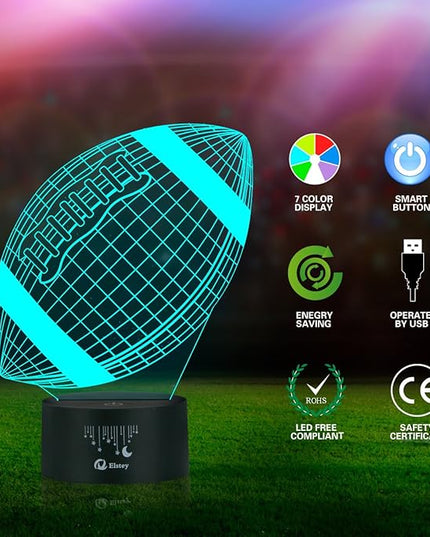 Elstey Football 3D Lamp Optical Illusion Night Light, 7 Color Changing Touch Switch Acrylic Flat & ABS Base & USB Cable Decoration Lamps for Christmas Gift - LeafyLoom