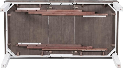 7-Piece Wooden Rectangular Extendable Dining Table and 6 Upholstered Chairs Set for Kitchen Room Furniture, Retro Style, Antique Brown+White, 54"-70" L x 36" W x 30" H - LeafyLoom