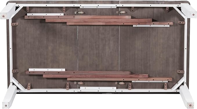 7-Piece Wooden Rectangular Extendable Dining Table and 6 Upholstered Chairs Set for Kitchen Room Furniture, Retro Style, Antique Brown+White, 54"-70" L x 36" W x 30" H - LeafyLoom