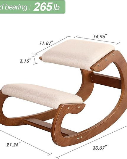 Predawn Ergonomic Kneeling Chair,Rocking Knee Chair Upright Posture Chair for Home Office Meditation Wooden & Linen Cushion-Office Chair for Back Neck Pain Relief & Improving Posture (Pecan) - LeafyLoom