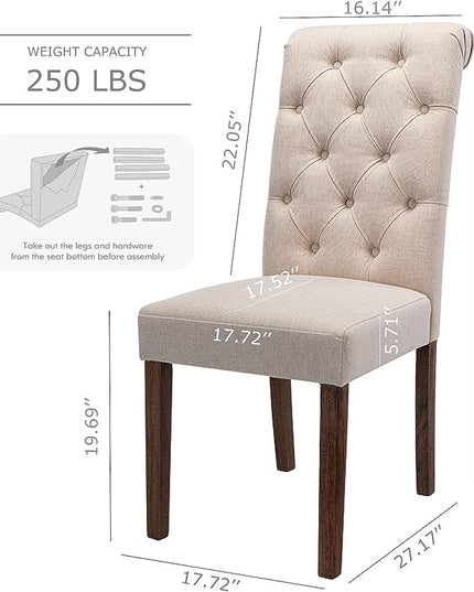 COLAMY Tufted Dining Room Chairs Set of 4, Parsons Diner Chairs Upholstered Fabric Side Kitchen Chairs with Solid Wood Legs and Padded Seat - Beige - LeafyLoom
