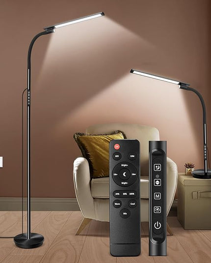 LED Floor Lamp, Floor Lamps for Living Room with Night Light & 5 Colors & 5 Brightness, Adjustable Gooseneck Floor Reading Lamp with Remote & Touch Control, Tall Standing Floor Lamp for Bedroom Office - LeafyLoom