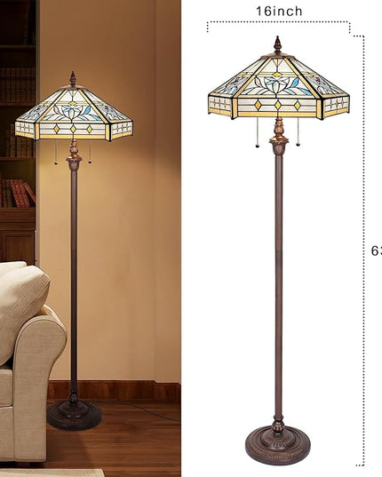 Capulina Tiffany Floor Lamp 2-Light 16X16X63 Inches Mission Hexagon Style Stained Glass Standing Reading Light for Living Room Bedroom Home Office - LeafyLoom