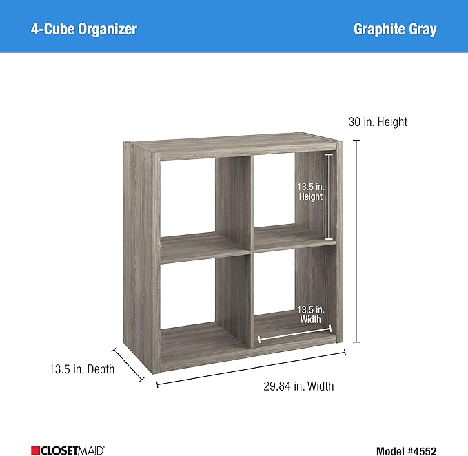 ClosetMaid 4552 Decorative Open Back 4-Cube Storage Organizer, Graphite Gray - LeafyLoom