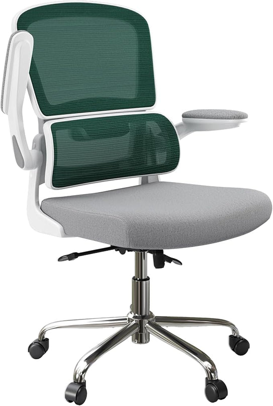 Ergonomic Office Chair, Breathable Mesh Chair with Adjustable Height, Computer Chair with a Double Lumbar Support and Flip-up Arms, Home Office Desk Chair with 90°-130° Tilt Function - LeafyLoom