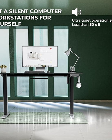 Electric Standing Desk,Adjustable Height Desk With Curved Desktop, Stand Up Desk With 2 Metal Hooks & Cable Organizer Box, Powerful Motor For Fast Switch From Sit To Stand Position 55x24 Black - LeafyLoom
