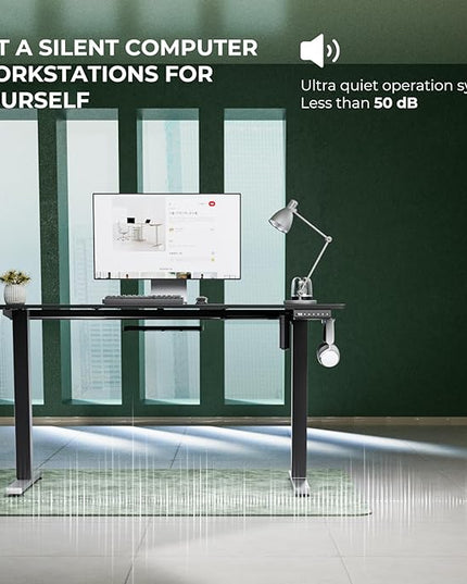Electric Standing Desk,Adjustable Height Desk With Curved Desktop, Stand Up Desk With 2 Metal Hooks & Cable Organizer Box, Powerful Motor For Fast Switch From Sit To Stand Position 48x24 Black - LeafyLoom