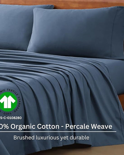 LANE LINEN 100% Organic Cotton California King Sheets Set, 4-Piece Pure Organic Cotton Long Staple Percale Weave Soft Best Bedding Sheets for Bed, Breathable, Fits Mattress Upto 15" Deep - Navy - LeafyLoom