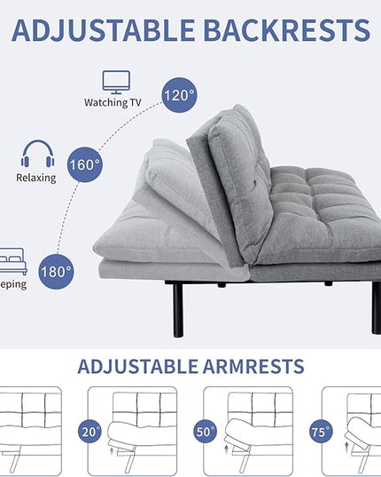 MUUEGM Futon Couch Bed, Convertible Memory Foam Sofa Bed, Modern Love Seat Daybed Sofa for Living Room,Small Space,Office,71",Adjustable Backrests Armrests Couch Bed Sleeper,Light Grey - LeafyLoom