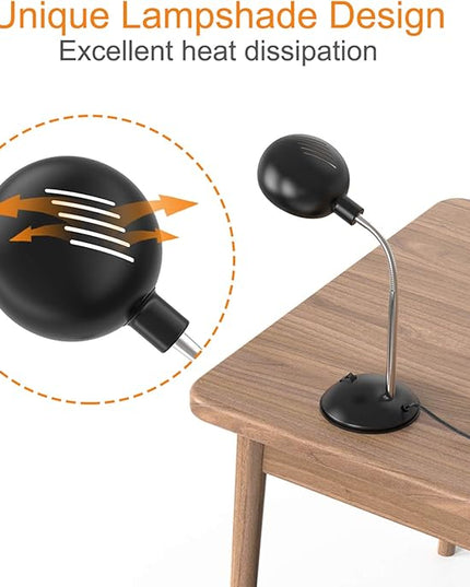 LEPOWER Metal Desk Lamp, Flexible Goose Neck Table Lamp, Eye-Caring Study Desk Lamp with E12 Lamp Base, Adjustable Desk Lamp for Living Room, Bedroom, Study Room and Home Office (Black) - LeafyLoom