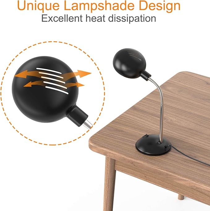 LEPOWER Metal Desk Lamp, Flexible Goose Neck Table Lamp, Eye-Caring Study Desk Lamp with E12 Lamp Base, Adjustable Desk Lamp for Living Room, Bedroom, Study Room and Home Office (Black) - LeafyLoom