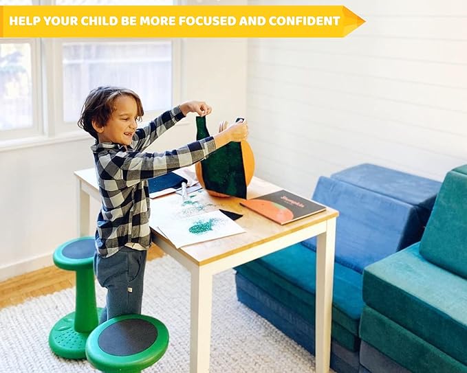 Studico ActiveChairs Kids Wobble Stool, Flexible Elementary Classroom Seating, Improves Focus, Posture and Helps ADHD/ADD, Sensory Chair, Active Fidget Chairs, Pre-Teen 17.75" Chair, Ages 7-12, Green - LeafyLoom