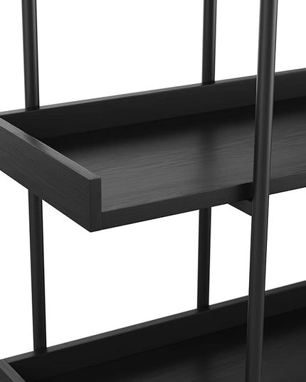Martha Stewart Emmett 3 Shelf Bookcase with Vertical Metal Frame, Home Office Storage Display Unit, 35"H, Black Wood Grain/Oil Rubbed Bronze - LeafyLoom