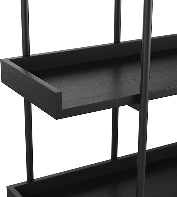 Martha Stewart Emmett 3 Shelf Bookcase with Vertical Metal Frame, Home Office Storage Display Unit, 35"H, Black Wood Grain/Oil Rubbed Bronze - LeafyLoom