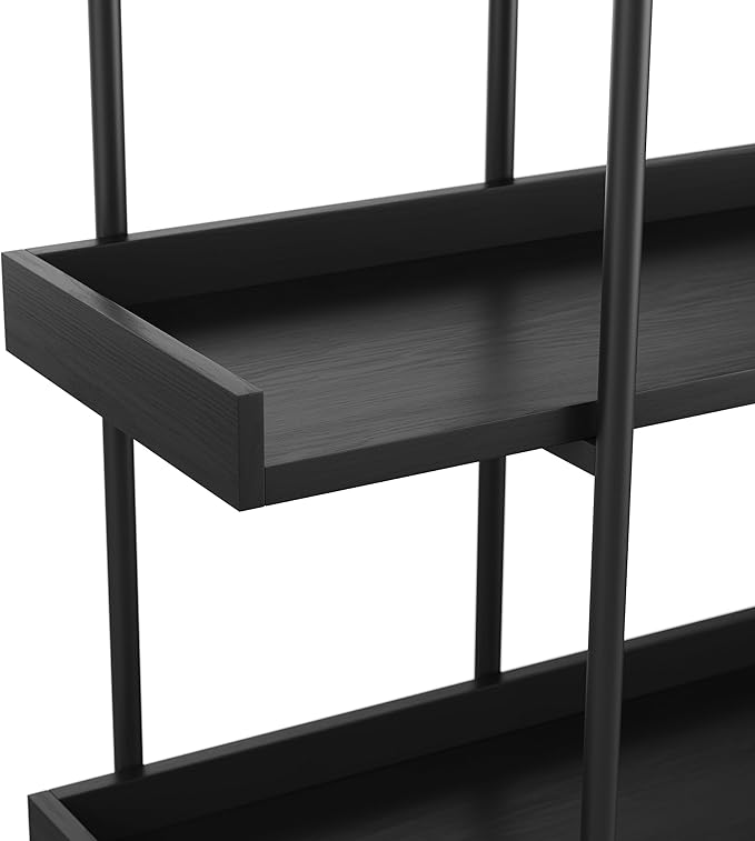 Martha Stewart Emmett 3 Shelf Bookcase with Vertical Metal Frame, Home Office Storage Display Unit, 35"H, Black Wood Grain/Oil Rubbed Bronze - LeafyLoom