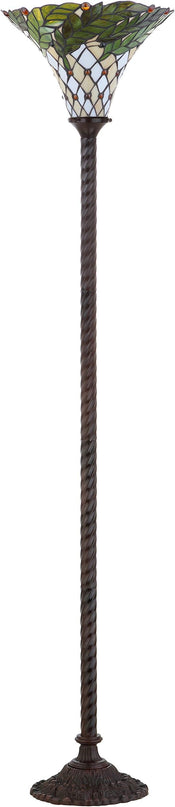 JONATHAN Y JYL8004A Botanical Tiffany-Style 71" Torchiere LED Floor Lamp, Tiffany, Traditional, Art Nouveau Style, Office, Bedroom, Living Room, Family Room, Dining Room, Hallway, Foyer, Bronze - LeafyLoom