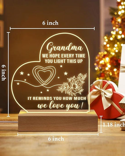Grandma Gifts from Granddaughter, to My Grandma Acrylic Engraved Night Light with Base, Birthday Gifts, Mothers Day Gifts for Grandma from Grandchildren - LeafyLoom