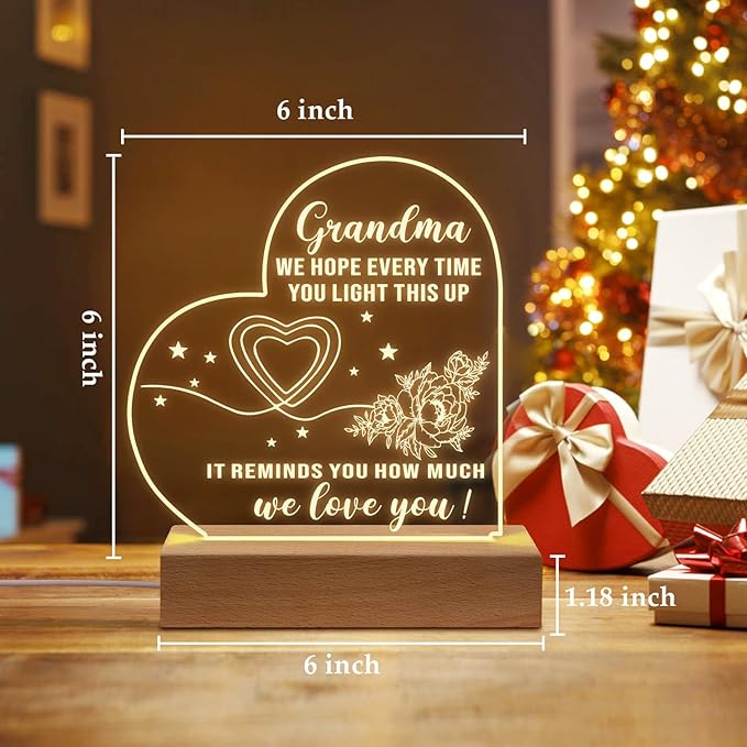 Grandma Gifts from Granddaughter, to My Grandma Acrylic Engraved Night Light with Base, Birthday Gifts, Mothers Day Gifts for Grandma from Grandchildren - LeafyLoom